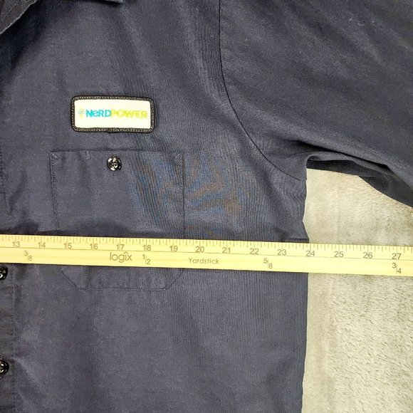 Red Kap Shirt Mens XLarge Blue Work Wear Nerd Power Patch Button up Short Sleeve - Picture 4 of 9